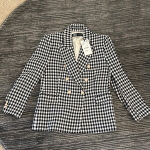 Zara Women's Houndstooth Blazer with Gold Buttons Size XL -New with Tags